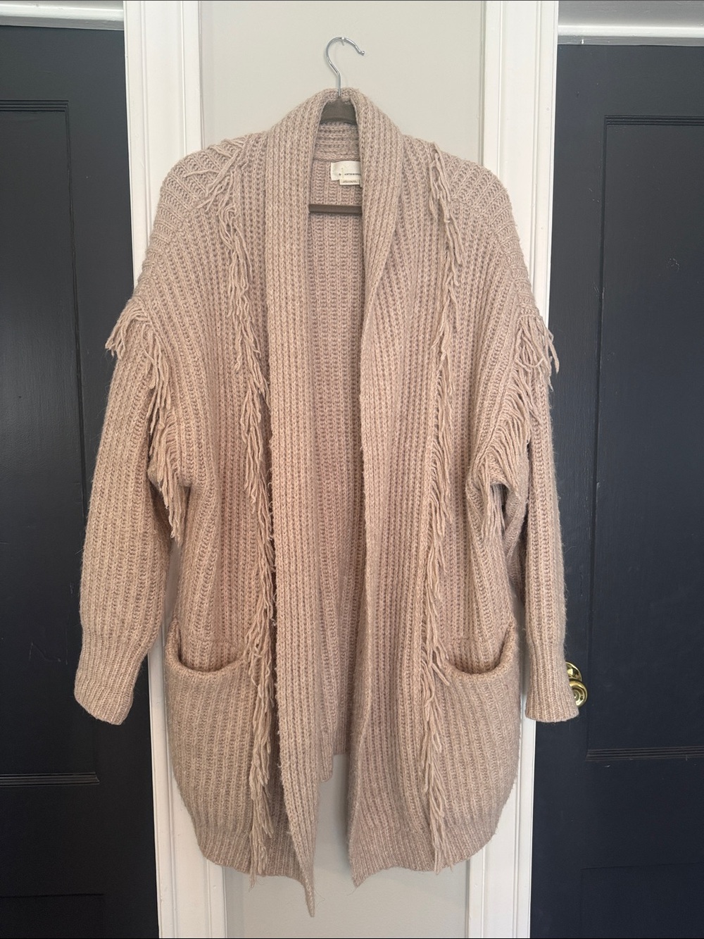 Anthropologie Chunky Fringe Open-Front Cardigan - Tan
